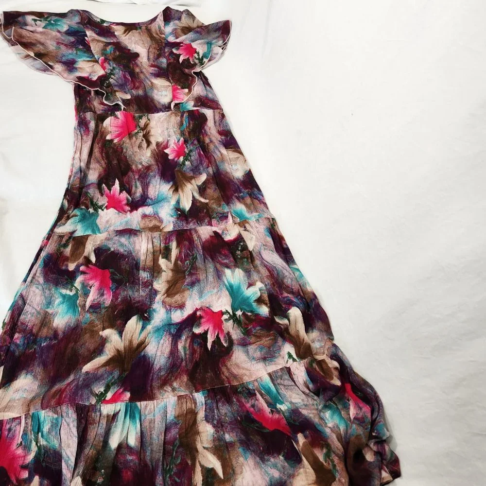 Tall Medium SOFT SURROUNDINGS Italian Dreams Tiered Dark Floral Maxi Dress. - Picture 6 of 16